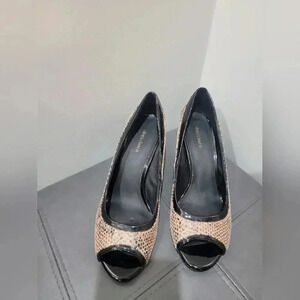 Dressbarn Peep Toe Heels Size 9 Faux Snake Skin Pattern Maximalist Office Y2K